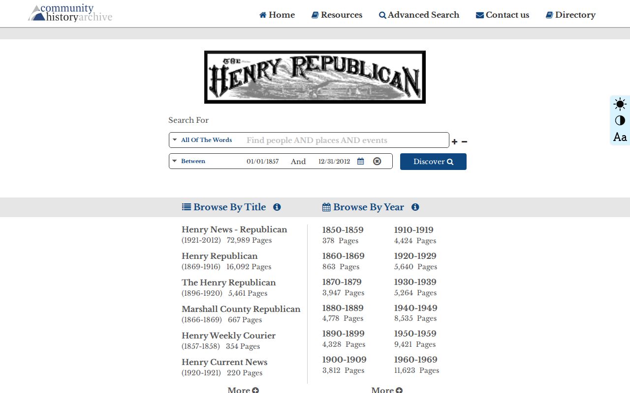 Henry Public Library historical newspaper archive for Marshall County crime research