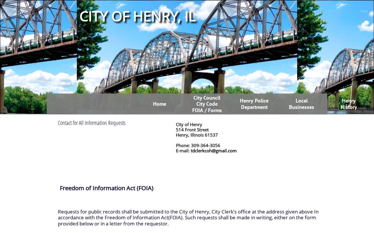 City of Henry Illinois FOIA page for local arrest-record requests