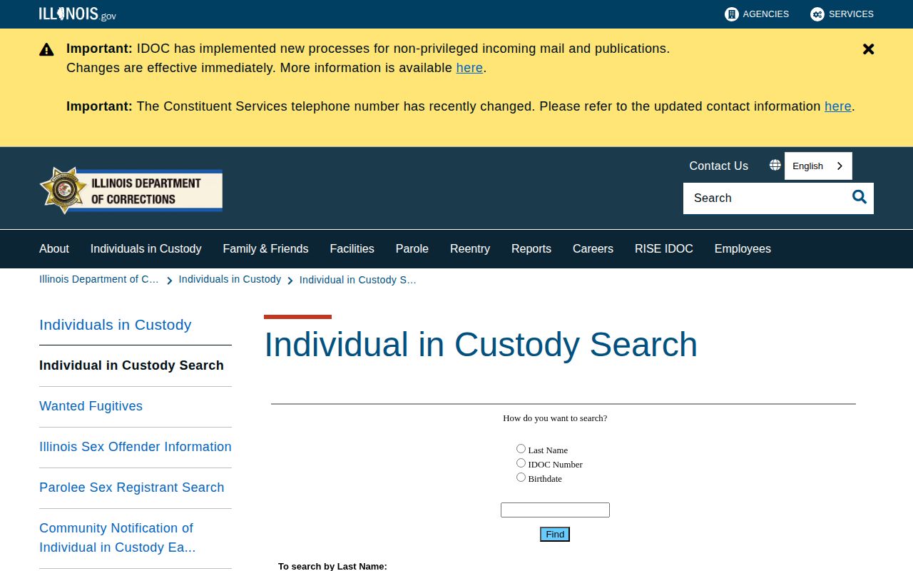 Illinois Department of Corrections offender search for Marshall County record access