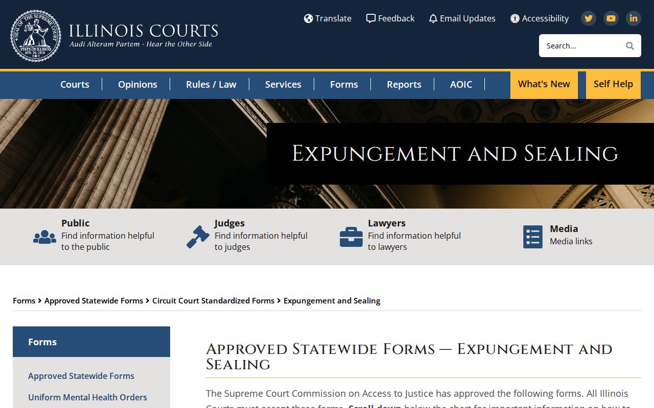 Illinois Courts expungement and sealing forms for Marshall County record remedies