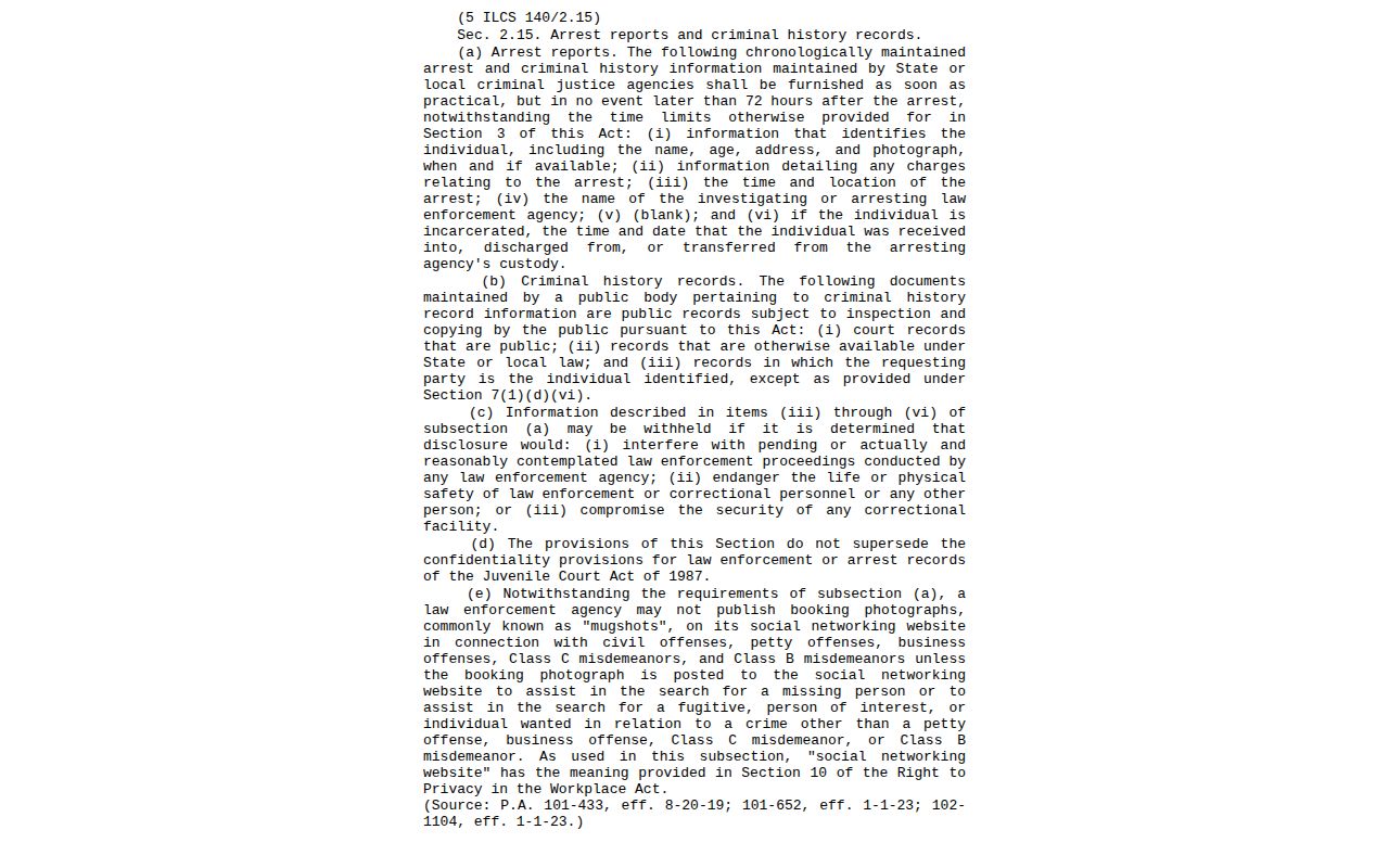 Marshall County Illinois FOIA arrest-information statute